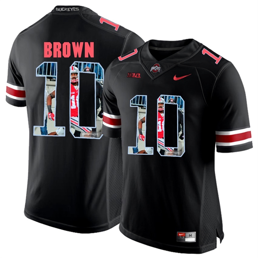 Ohio State Buckeyes Men's NCAA CaCorey Brown #10 Blackout With Portrait Print College Football Jersey OJL5349LA